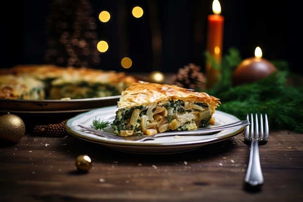 Torta De Espinafre Pilaf Jantar De Natal Comida Foto