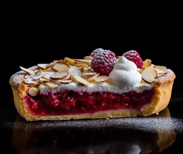 Torta de framboesa e amêndoa com cobertura de chantilly