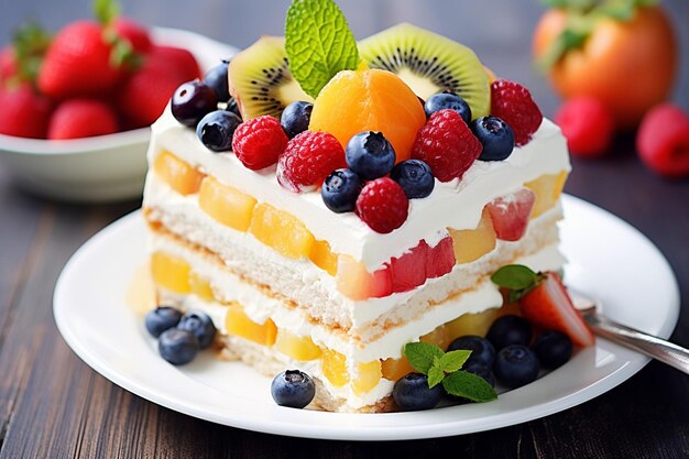 Torta de frutas colorida com variedade de frutas e nozes criada com