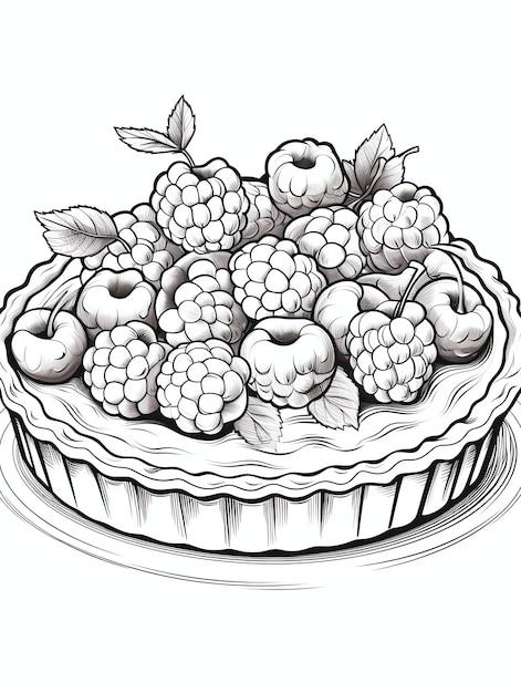 Foto torta de frutas com bagas vibrantes saborosa página de livro de colorir sobremesa em preto e branco para adultos e