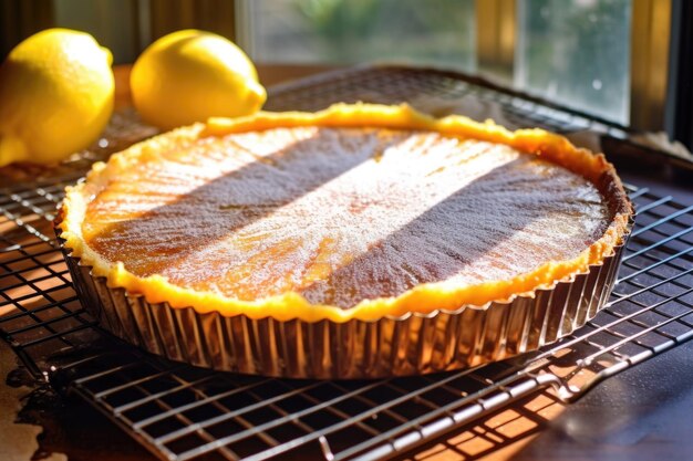 Foto torta de limão assada em uma grelha de resfriamento à luz do sol criada com ia generativa