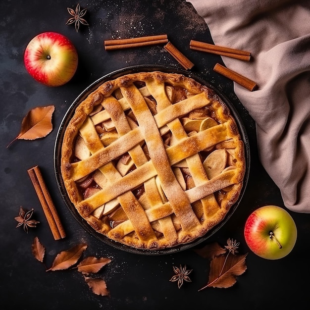 Foto torta de maçã e palitos de canela deliciosos