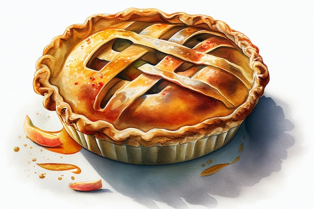 Torta de maçã em aquarela sobre ilustração generativa Ai de fundo branco