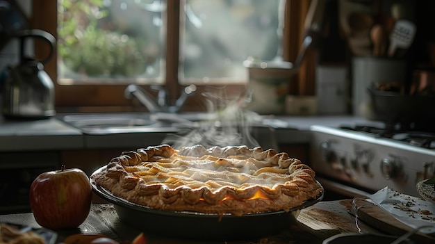 Torta de maçã recém-cozida com uma crosta dourada