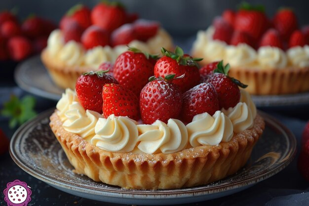 Torta de morango com creme batido Conceito de padaria e pastelaria para design e impressão