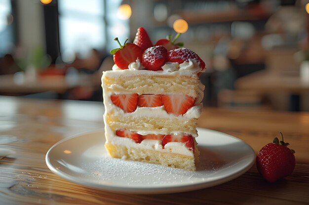 Torta de morango num prato branco