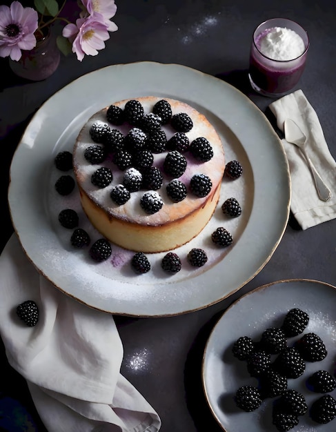 Torta de morango vibrante com açúcar em pó