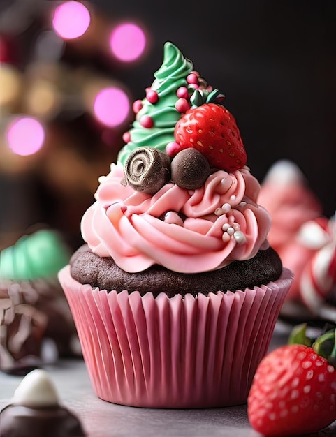 Foto torta de natal rosa de perto