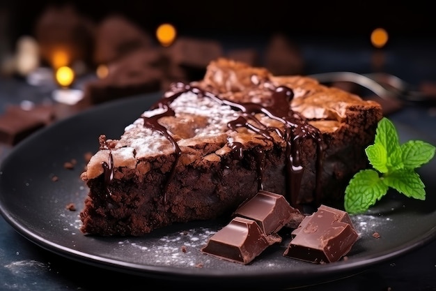 Torta de pedaço de bolo brownie de chocolate, doces caseiros