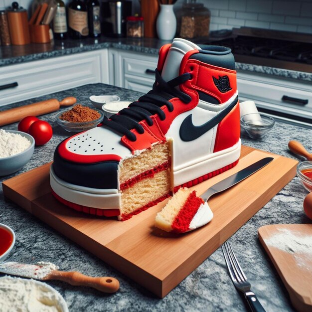 Foto torta de sapatos com fotografia de comida em fatias