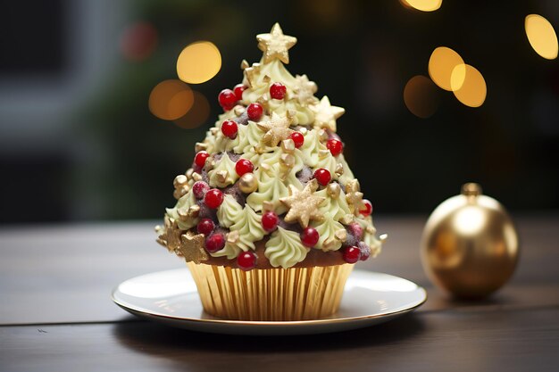 Foto torta de sobremesa de árvore de natal