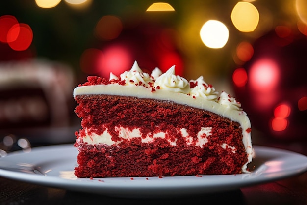 Torta de veludo vermelho sendo desfrutada por um grupo diversificado de pessoas em uma festa ou reunião