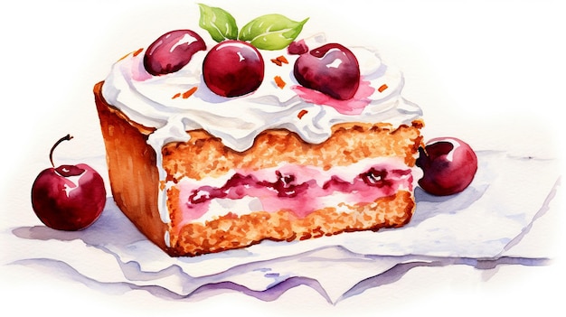 Foto torta deliciosa com cerejas frescas e pêssegos sobre um fundo branco
