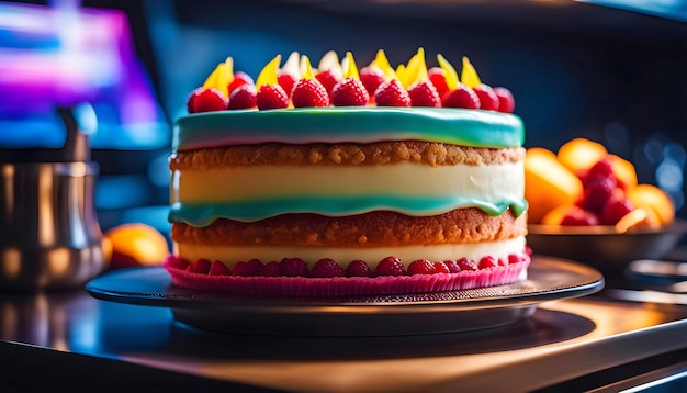 Foto torta deliciosa em uma cozinha moderna atmosfera alegre atmosfera festiva e feliz aniversário