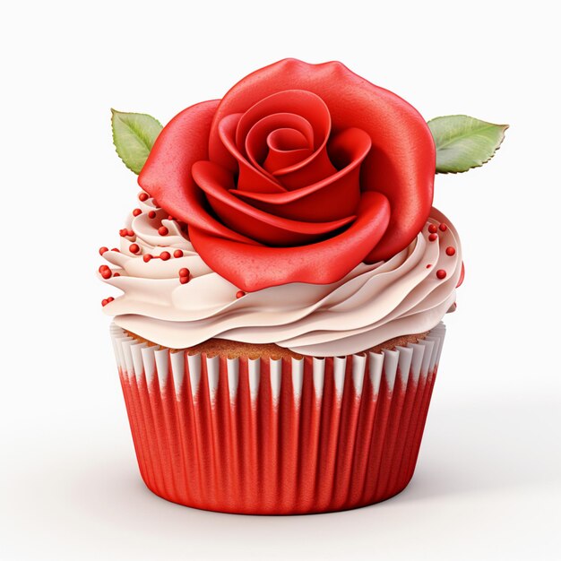 Torta do Dia dos Namorados com flor de rosa vermelha em fundo branco