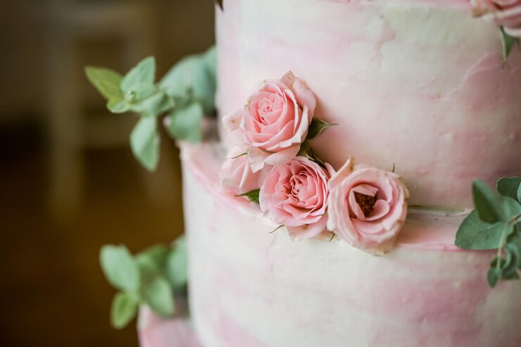 Torta festiva de casamento em tons brancos