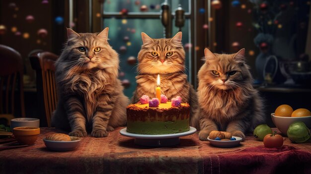 Torta de fiesta de cumpleaños de gato con velas