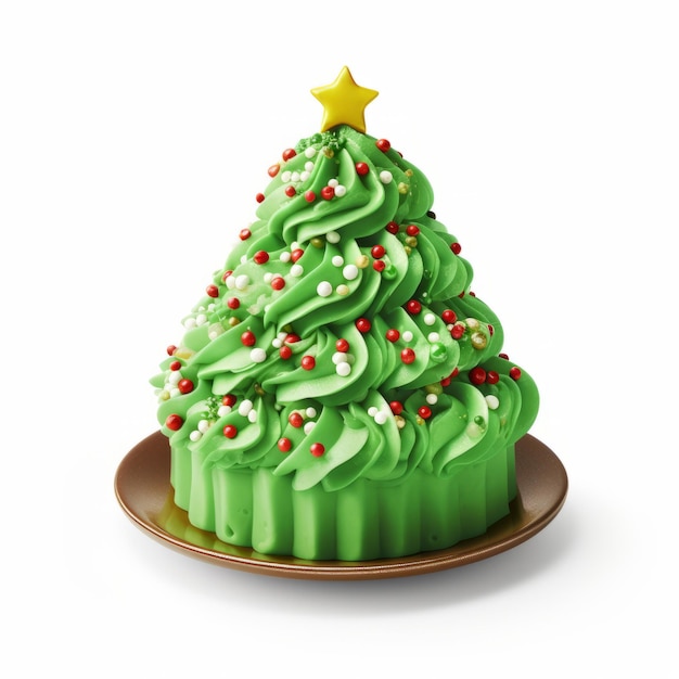 Torta de frutas del árbol de Navidad con helado verde y salpicaduras