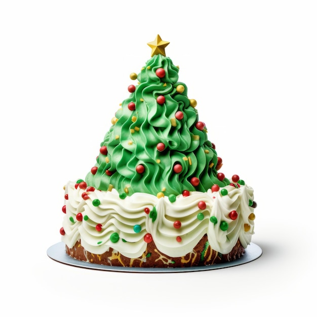 Torta de frutas del árbol de Navidad con helado verde y salpicaduras