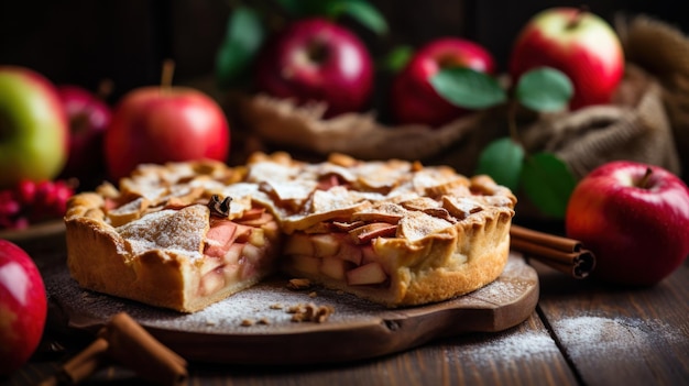 Torta de manzana en un fondo rústico