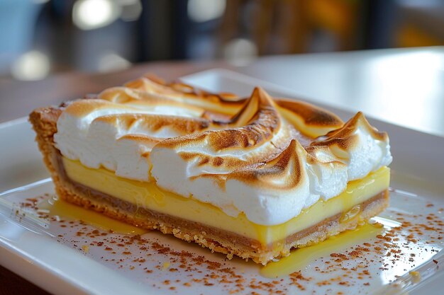 Torta de merengue de limón con limones en el fondo