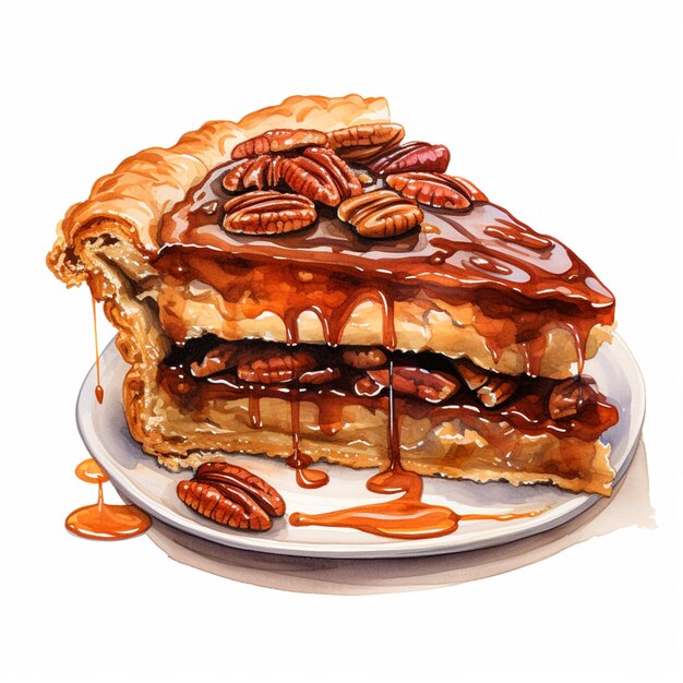 Foto torta de pecan acuarela torta de otoño cocina casera panadería acogedora otoño aislado acuarela ia generativa