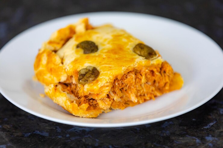 Foto torta de pollo tradicional con el típico catupiry brasileño empado de frango