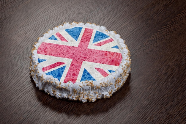 Torta redonda grande con la imagen de la bandera de Gran Bretaña