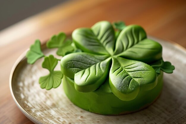 Torta verde decorada com folhas de trevo doces do Dia de São Patrício