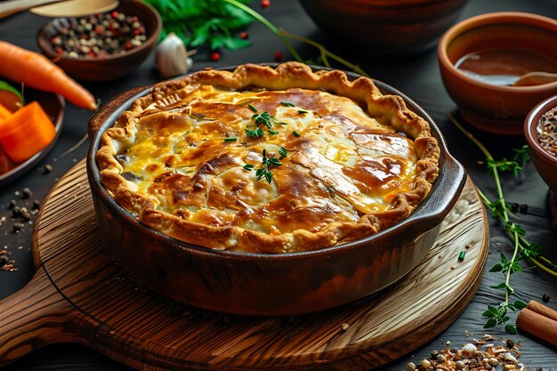 Foto torta con verduras en una tabla de madera