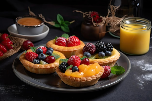 Tortas com recheio de frutas e creme polvilhado com canela criado com ai generativo