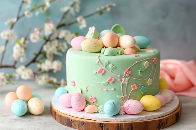 Foto tortas de páscoa tradicionais de cores pastel com ovos