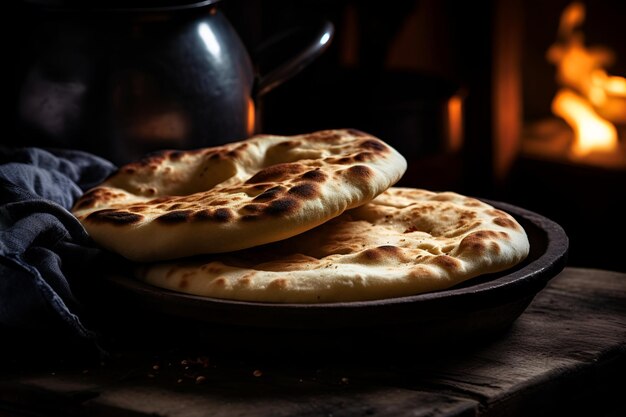 Tortas pita fresca sacada del horno pan pita redondo del horno Pan casero AI generado