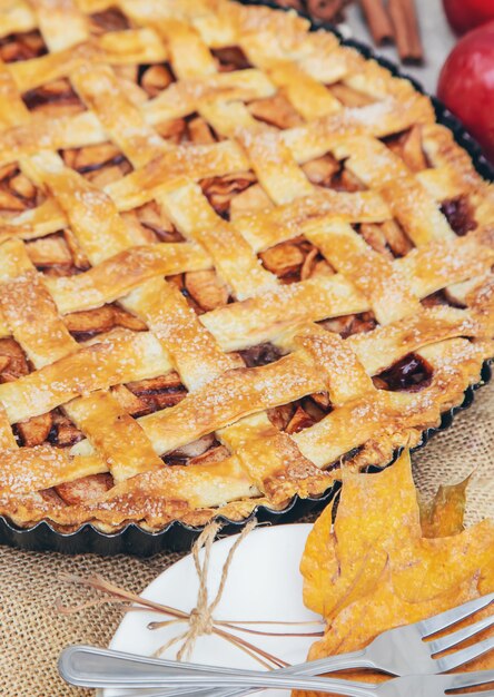 Torte mit Äpfeln und Zimt.