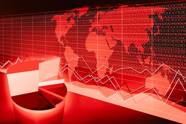 Tortendiagramm Weltkarte und Finanzdaten internationales Geschäft