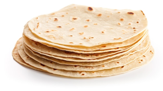 Foto tortilhas planas recém-fabricadas e prontas para utilização em várias aplicações culinárias isoladas