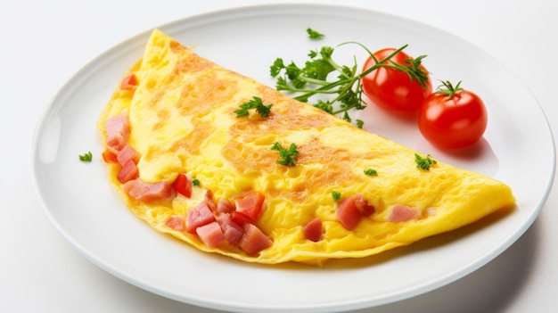 Tortilla de huevos con jamón y tomates en un plato