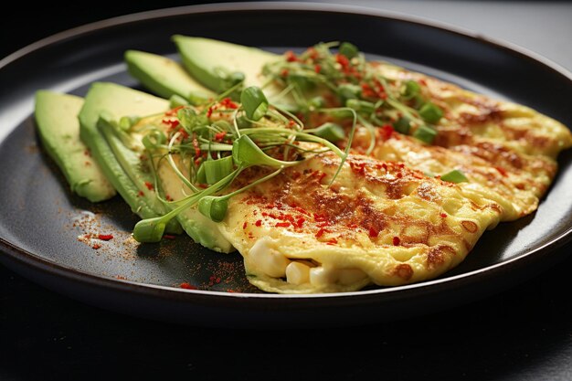 Tortilla con rodajas de aguacate y un poco de escamas de pimienta roja