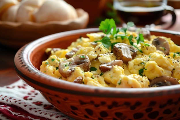 Tortilla con setas en un plato en la mesa