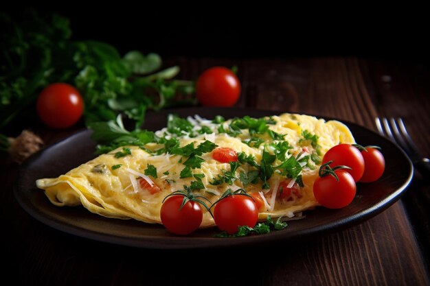 Tortilla con tomates y perejil en un plato