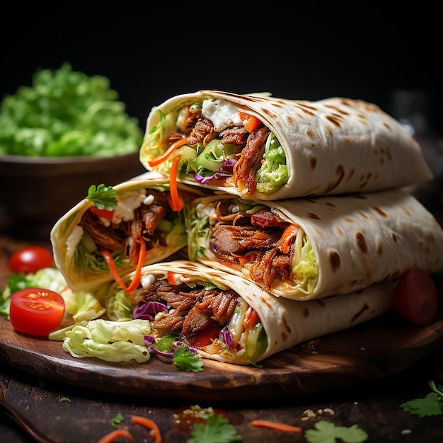 Tortilla Wraps mit Fleisch und Gemüse