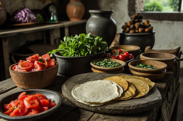 Tortillas y sabrosa comida mexicana