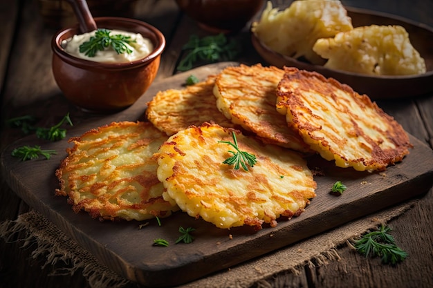 Tortitas de patata caseras tradicionales fritas a la plancha para el brunch