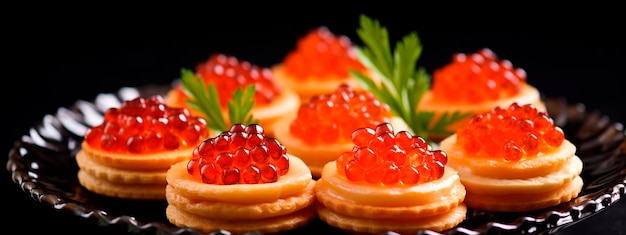 Tortlets mit Kaviar auf einem Teller Selektive Fokussierung