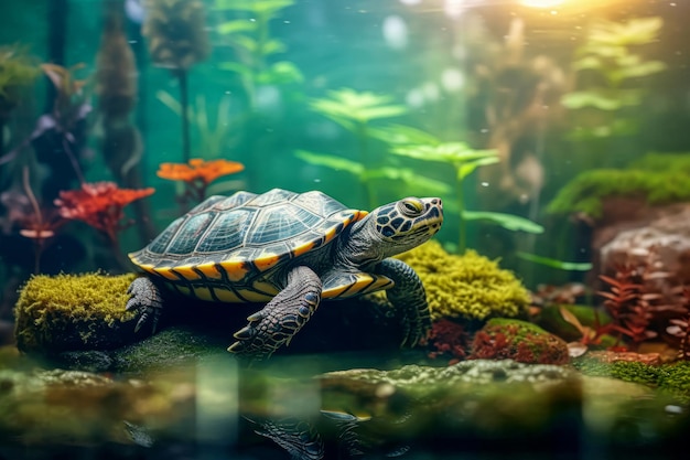 tortuga bajo el agua con colores vibrantes