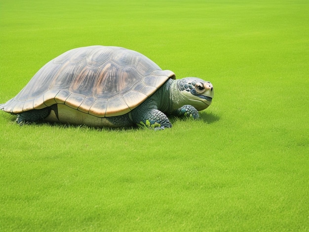 la tortuga se arrastra sobre la hierba verde