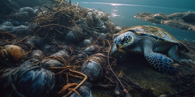 tortuga atrapada en basura IA generativa