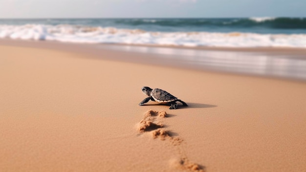 Foto una tortuga bebé en la playa