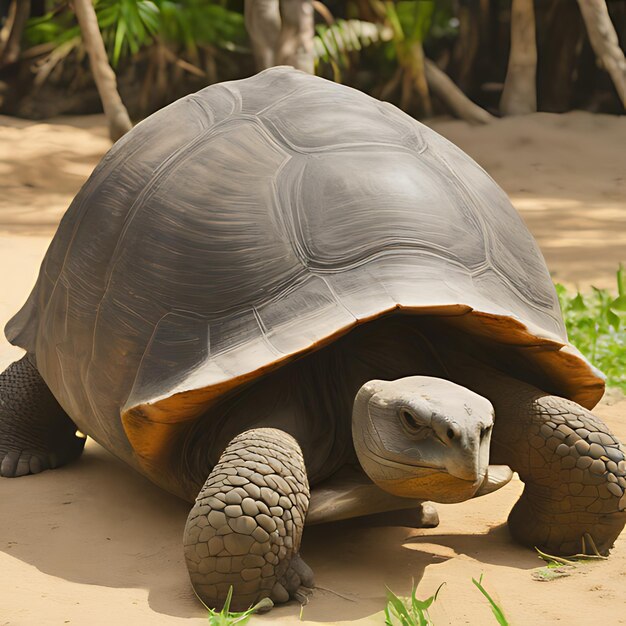 Foto una tortuga está caminando en la arena y está mirando a la cámara