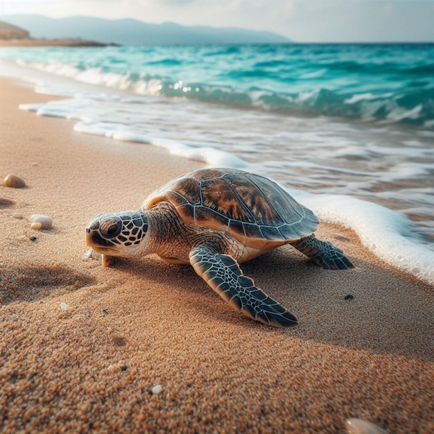 Tortuga caminando por la playa